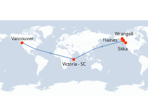 Carte de l'itinéraire de croisière Vancouver-Vancouver d'une durée de 9 jours