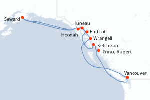 Carte de l'itinéraire de croisière Vancouver-Vancouver d'une durée de 12 jours