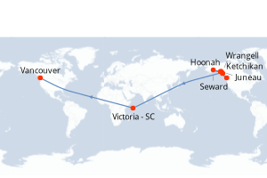 Carte de l'itinéraire de croisière Vancouver-Vancouver d'une durée de 11 jours