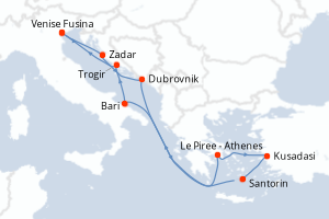 Carte de l'itinéraire de croisière Venise Fusina-Venise Fusina d'une durée de 10 jours