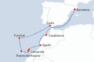 Carte de l'itinéraire de croisière Barcelone-Barcelone d'une durée de 11 jours
