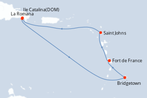 Carte de l'itinéraire de croisière Fort de France-Fort de France d'une durée de 7 jours
