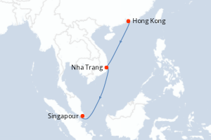 Carte de l'itinéraire de croisière Hong Kong-Singapour d'une durée de 6 jours