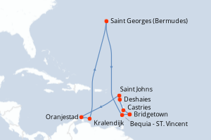 Carte de l'itinéraire de croisière Bridgetown-Bridgetown d'une durée de 11 jours