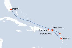 Carte de l'itinéraire de croisière San Juan-Miami d'une durée de 8 jours