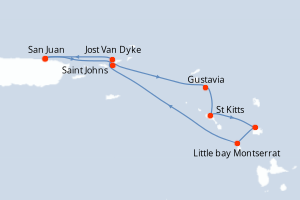 Carte de l'itinéraire de croisière San Juan-San Juan d'une durée de 7 jours