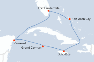 Carte de l'itinéraire de croisière Fort Lauderdale-Fort Lauderdale d'une durée de 7 jours