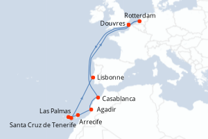 Carte de l'itinéraire de croisière Douvres-Douvres d'une durée de 14 jours