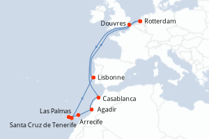 Carte de l'itinéraire de croisière Rotterdam-Rotterdam d'une durée de 14 jours
