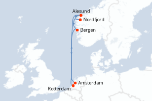 Carte de l'itinéraire de croisière Rotterdam-Amsterdam d'une durée de 7 jours
