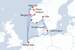 Carte de l'itinéraire de croisière Rotterdam-Rotterdam d'une durée de 14 jours