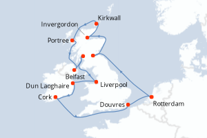 Carte de l'itinéraire de croisière Rotterdam-Rotterdam d'une durée de 14 jours