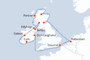 Carte de l'itinéraire de croisière Rotterdam-Rotterdam d'une durée de 14 jours