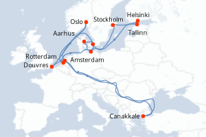 Carte de l'itinéraire de croisière Rotterdam-Amsterdam d'une durée de 14 jours