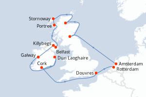 Carte de l'itinéraire de croisière Amsterdam-Rotterdam d'une durée de 14 jours