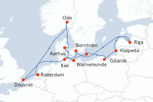 Carte de l'itinéraire de croisière Rotterdam-Rotterdam d'une durée de 14 jours