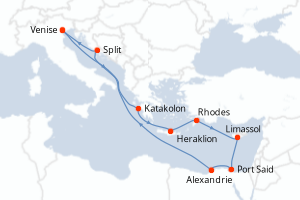 Carte de l'itinéraire de croisière Venise-Venise d'une durée de 11 jours