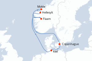 Carte itinéraire croisière Allemagne, Danemark, Norvège - 7 jours au départ de Kiel - Europe du Nord