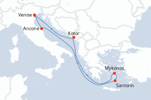 Carte de l'itinéraire de croisière Venise-Venise d'une durée de 7 jours