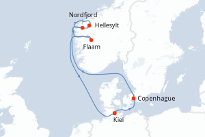 Carte de l'itinéraire de croisière Kiel-Kiel d'une durée de 7 jours