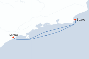 Carte de l'itinéraire de croisière Santos-Santos d'une durée de 3 jours