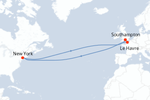 Carte de l'itinéraire de croisière Southampton-Southampton d'une durée de 15 jours