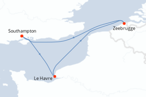 Carte itinéraire croisière France, Belgique, Royaume-Uni - 5 jours au départ de Southampton - Europe du Nord