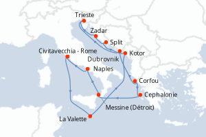 Carte de l'itinéraire de croisière Civitavecchia - Rome-Civitavecchia - Rome d'une durée de 14 jours