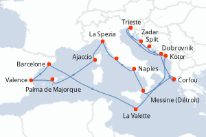 Carte de l'itinéraire de croisière Trieste-Trieste d'une durée de 21 jours