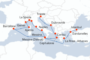 Carte de l'itinéraire de croisière Trieste-Istanbul d'une durée de 21 jours