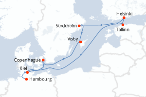 Carte de l'itinéraire de croisière Kiel-Hambourg d'une durée de 9 jours
