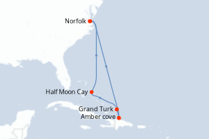 Carte de l'itinéraire de croisière Norfolk-Norfolk d'une durée de 8 jours