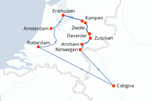 Carte de l'itinéraire de croisière Cologne-Cologne d'une durée de 7 jours