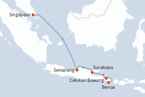 Carte de l'itinéraire de croisière Benoa-Singapour d'une durée de 7 jours