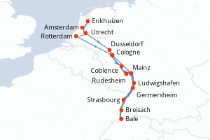 Carte de l'itinéraire de croisière Cologne-Cologne d'une durée de 11 jours