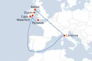 Carte de l'itinéraire de croisière Dublin-Greenwich d'une durée de 7 jours