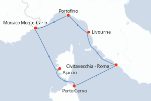 Carte de l'itinéraire de croisière Civitavecchia - Rome-Civitavecchia - Rome d'une durée de 7 jours