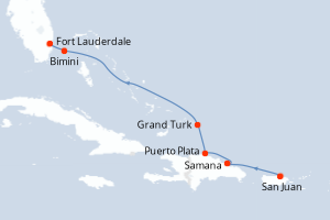 Carte de l'itinéraire de croisière San Juan-Fort Lauderdale d'une durée de 7 jours