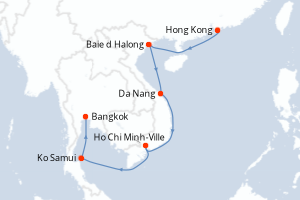 Carte de l'itinéraire de croisière Hong Kong-Bangkok d'une durée de 11 jours