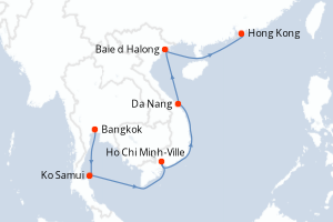 Carte de l'itinéraire de croisière Bangkok-Hong Kong d'une durée de 11 jours