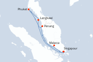 Carte de l'itinéraire de croisière Singapour-Singapour d'une durée de 7 jours