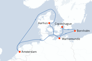 Carte de l'itinéraire de croisière Amsterdam-Amsterdam d'une durée de 7 jours