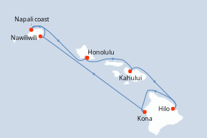 Carte de l'itinéraire de croisière Honolulu-Honolulu d'une durée de 7 jours