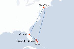 Carte de l'itinéraire de croisière New York-New York d'une durée de 8 jours