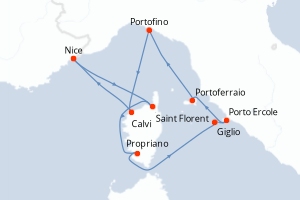 Carte de l'itinéraire de croisière Nice-Nice d'une durée de 8 jours