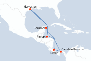 Carte de l'itinéraire de croisière Galveston-Galveston d'une durée de 10 jours