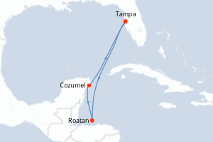 Carte de l'itinéraire de croisière Tampa-Tampa d'une durée de 5 jours
