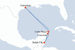 Carte de l'itinéraire de croisière Galveston-Galveston d'une durée de 6 jours