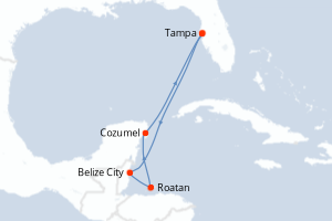 Carte de l'itinéraire de croisière Tampa-Tampa d'une durée de 6 jours