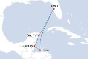 Carte de l'itinéraire de croisière Tampa-Tampa d'une durée de 6 jours